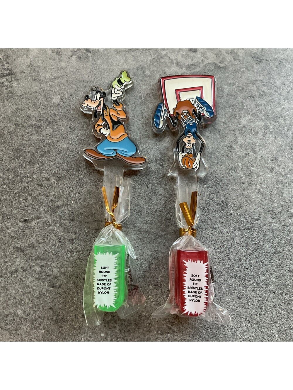Pair Of Disney, Goofy Child Plastic Soft Round Tip Toothbrush with Cap New B-F